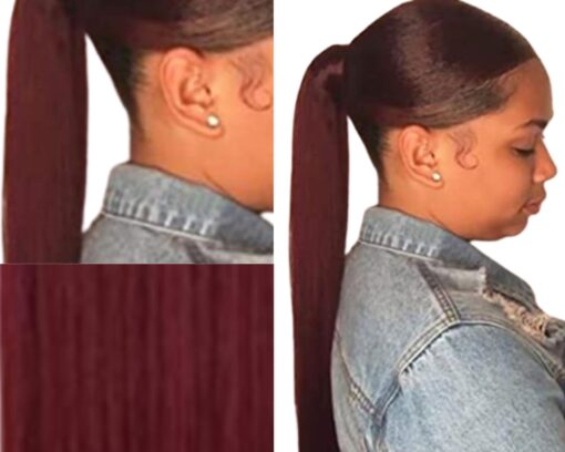 ponytail extension human hair wine long straight 3
