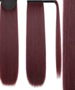 ponytail extension human hair wine long straight 3