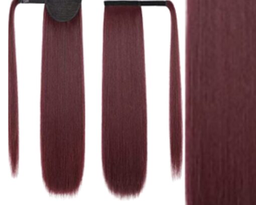 ponytail extension human hair wine long straight 3