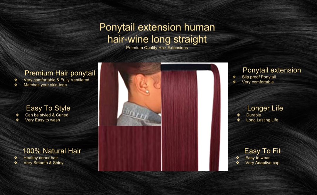 ponytail extension human hair-wine long straight5