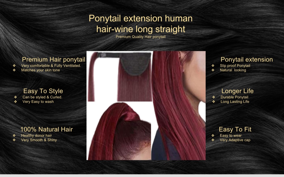 ponytail extension human hair-wine straight5