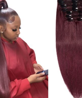 ponytail hair clip-burgundy long straight 1