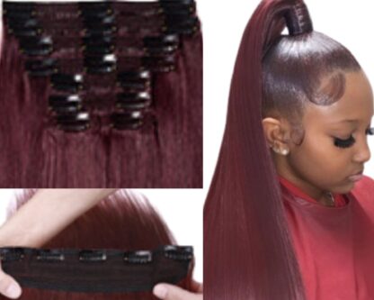 ponytail hair clip-burgundy long straight 2