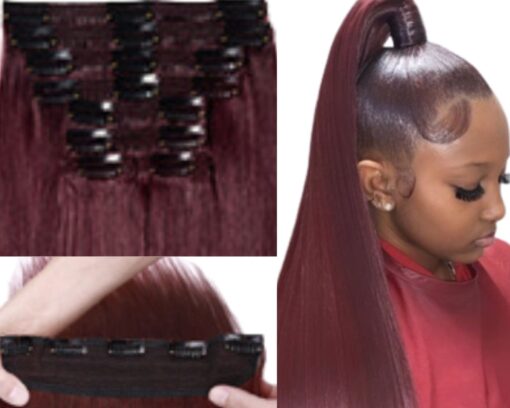 ponytail hair clip burgundy long straight 2