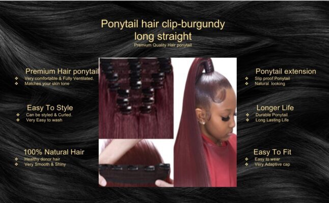 ponytail hair clip burgundy long straight5