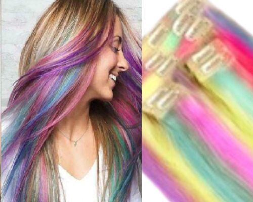 rainbow clip in hair extensions-long straight 1