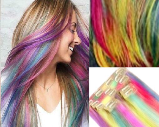 rainbow clip in hair extensions long straight 2