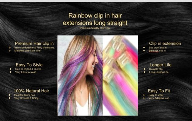 rainbow clip in hair extensions long straight5