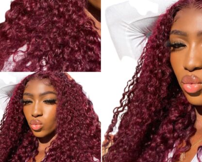 real hair clip in extensions-burgundy kinky curly long 2