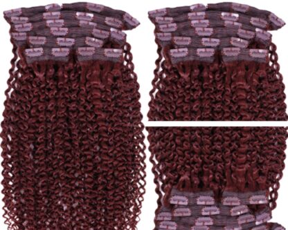 real hair clip in extensions-burgundy kinky curly long 3