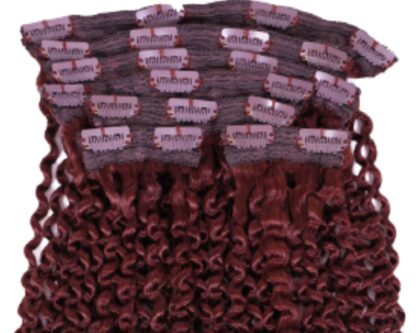 real hair clip in extensions-burgundy kinky curly long 4