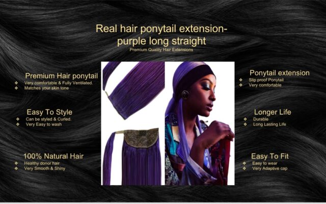 real hair ponytail extension purple long straight5