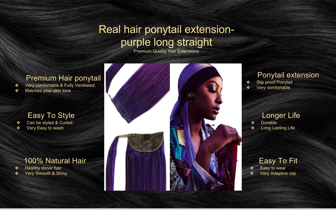 real hair ponytail extension-purple long straight5