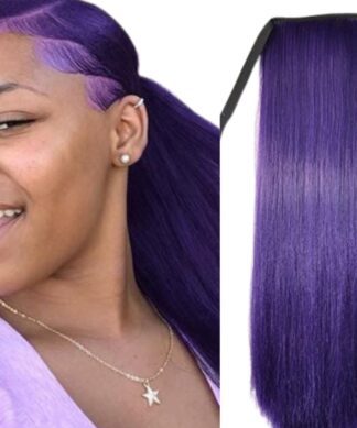 real hair ponytail extension-purple straight 1