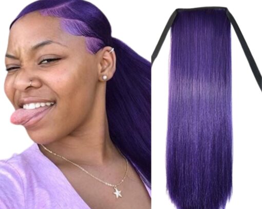 real hair ponytail extension purple straight 1