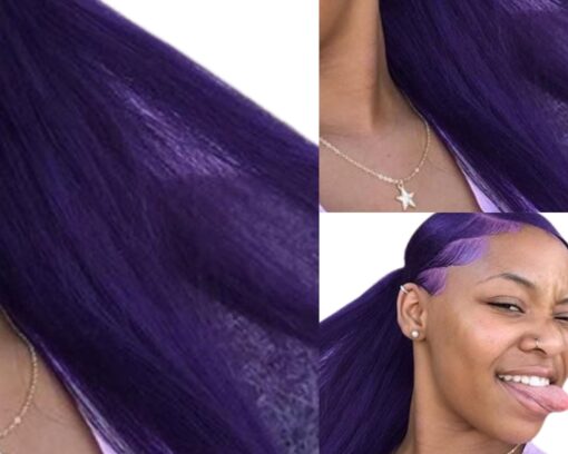 real hair ponytail extension purple straight 2