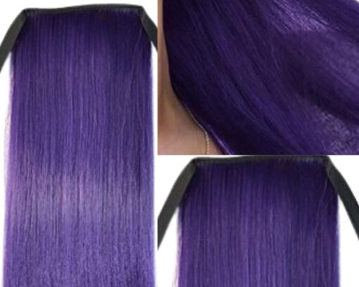 real hair ponytail extension purple straight 3