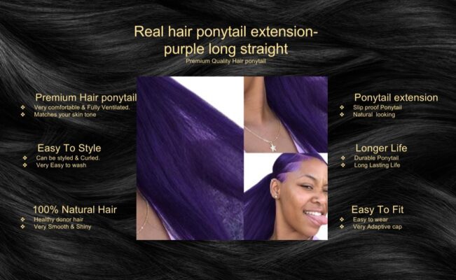 real hair ponytail extension purple straight5