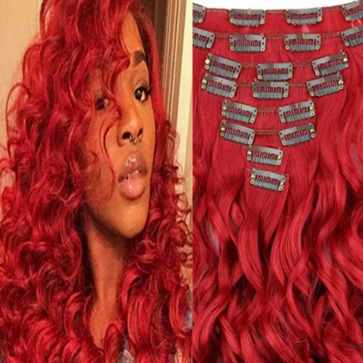 red hair extensions clip in long curly1