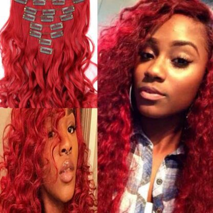 red hair extensions clip in-long curly(2)