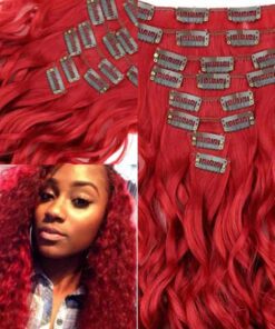 red hair extensions clip in long curly3