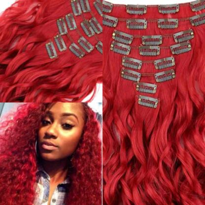 red hair extensions clip in-long curly(3)