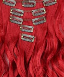 red hair extensions clip in long curly4