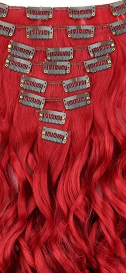 red hair extensions clip in long curly4