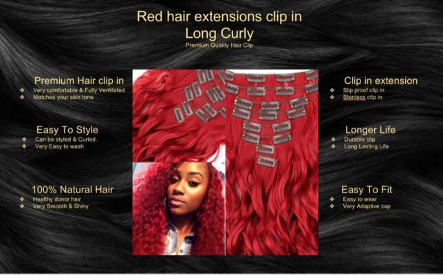 red hair extensions clip in long curly5