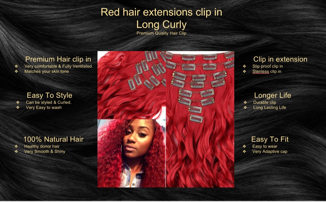 red hair extensions clip in-long curly5