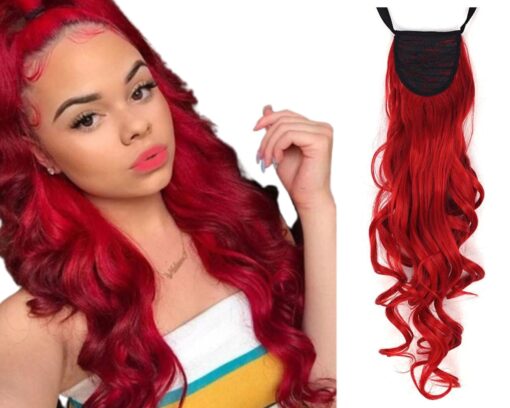 red ponytail extension wavy long 1