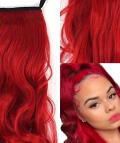 red ponytail extension wavy long 2