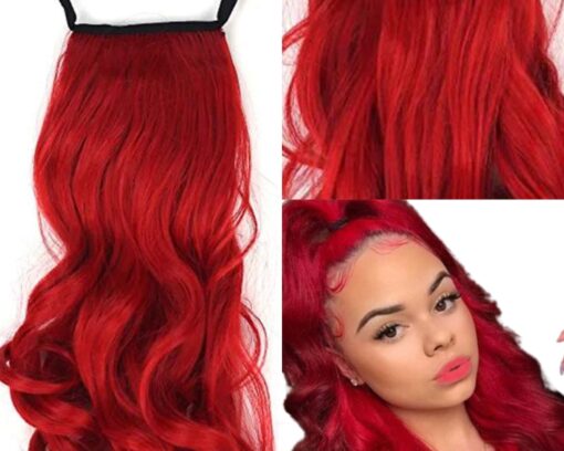 red ponytail extension wavy long 2