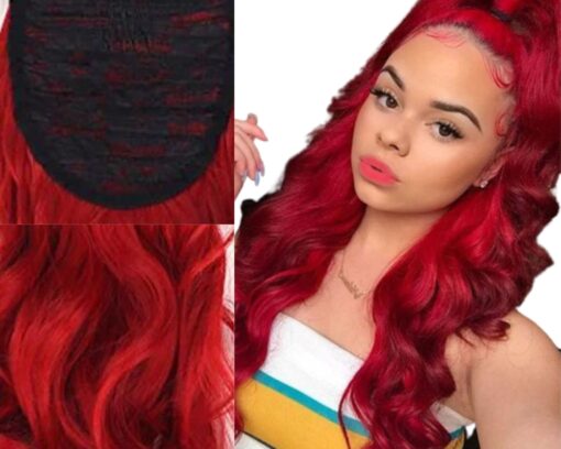 red ponytail extension wavy long 3
