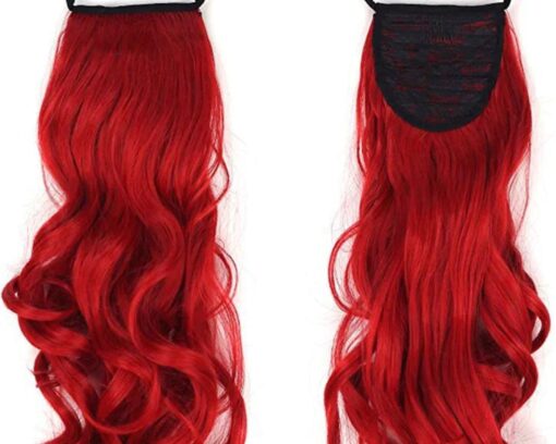 red ponytail extension wavy long 4