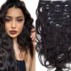 remy human hair clip in extensions black wavy long 1