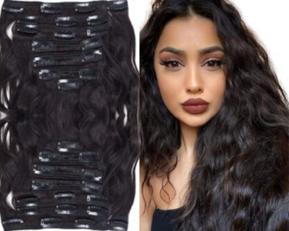 remy human hair clip in extensions-black wavy long 2
