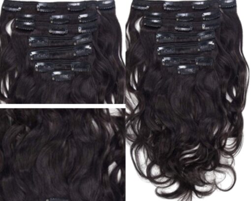 remy human hair clip in extensions black wavy long 3