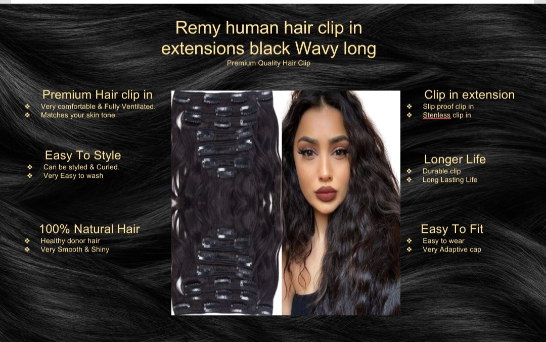 remy human hair clip in extensions-black wavy long5