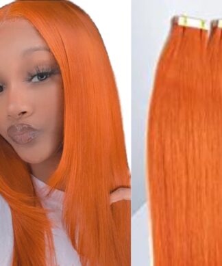 remy tape in hair extensions-orange long straight 1