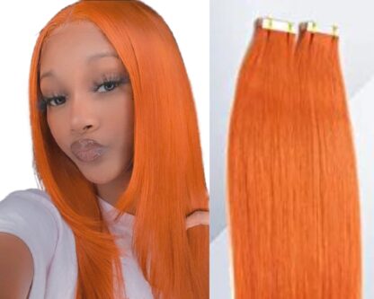 remy tape in hair extensions-orange long straight 1