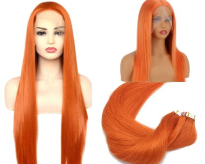 remy tape in hair extensions-orange long straight 2