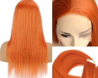 remy tape in hair extensions-orange long straight 3