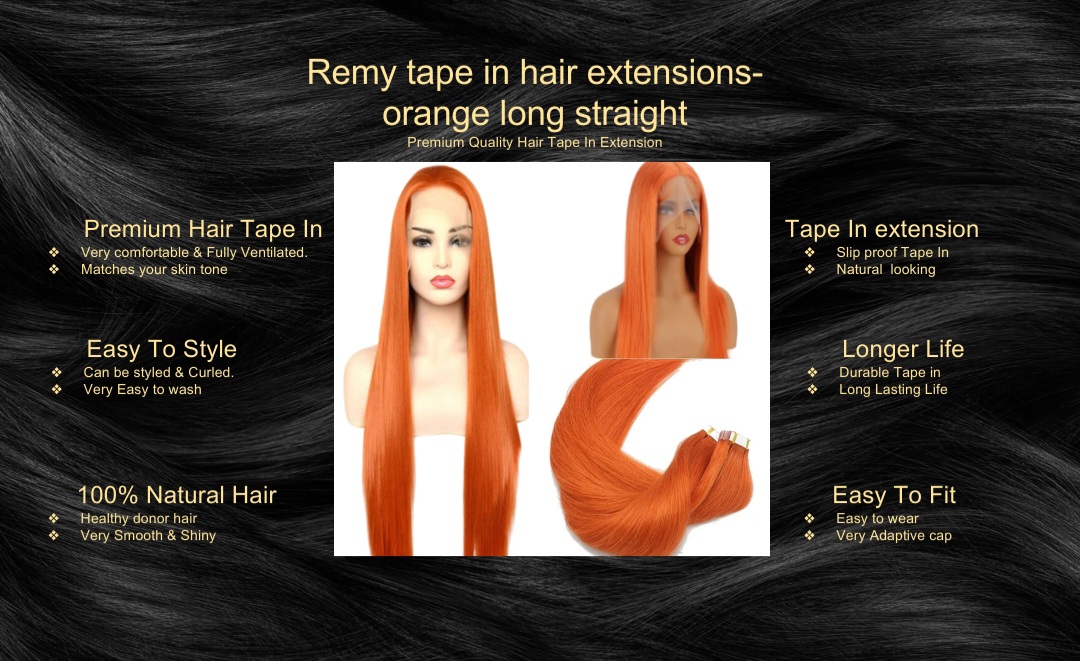 remy tape in hair extensions-orange long straight5