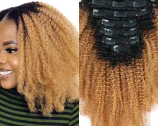 short clip in hair extensions ombre brown curly 1