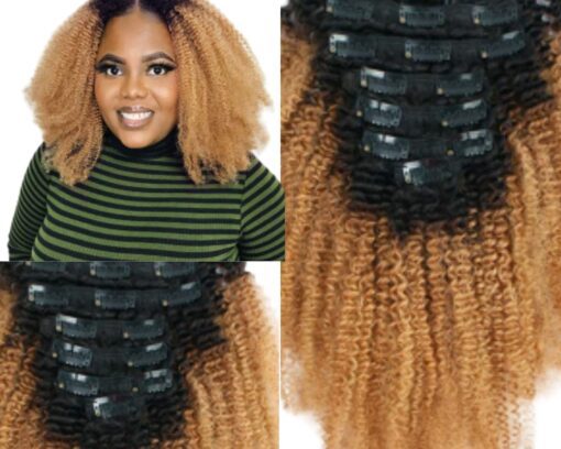 short clip in hair extensions ombre brown curly 2