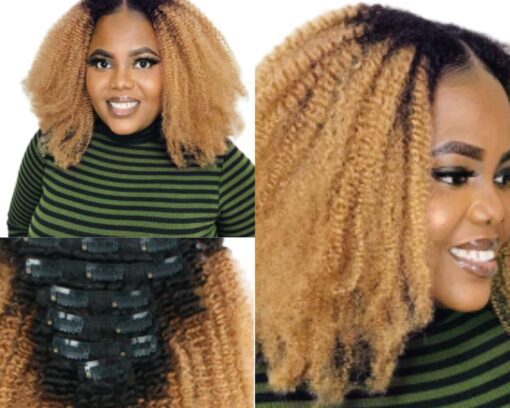 short clip in hair extensions ombre brown curly 3