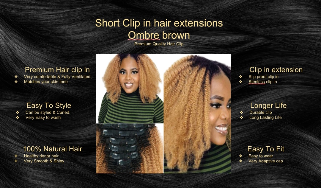 short clip in hair extensions-ombre brown curly5