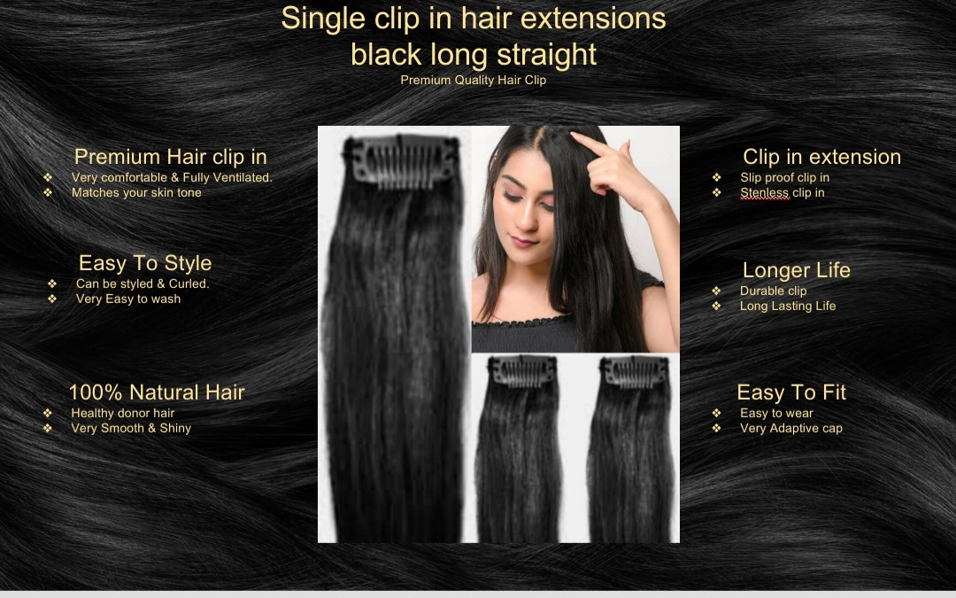 single clip in hair extensions-black long straight5