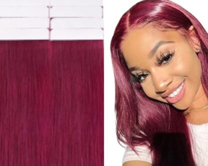 tape in extensions-burgundy long straight 1